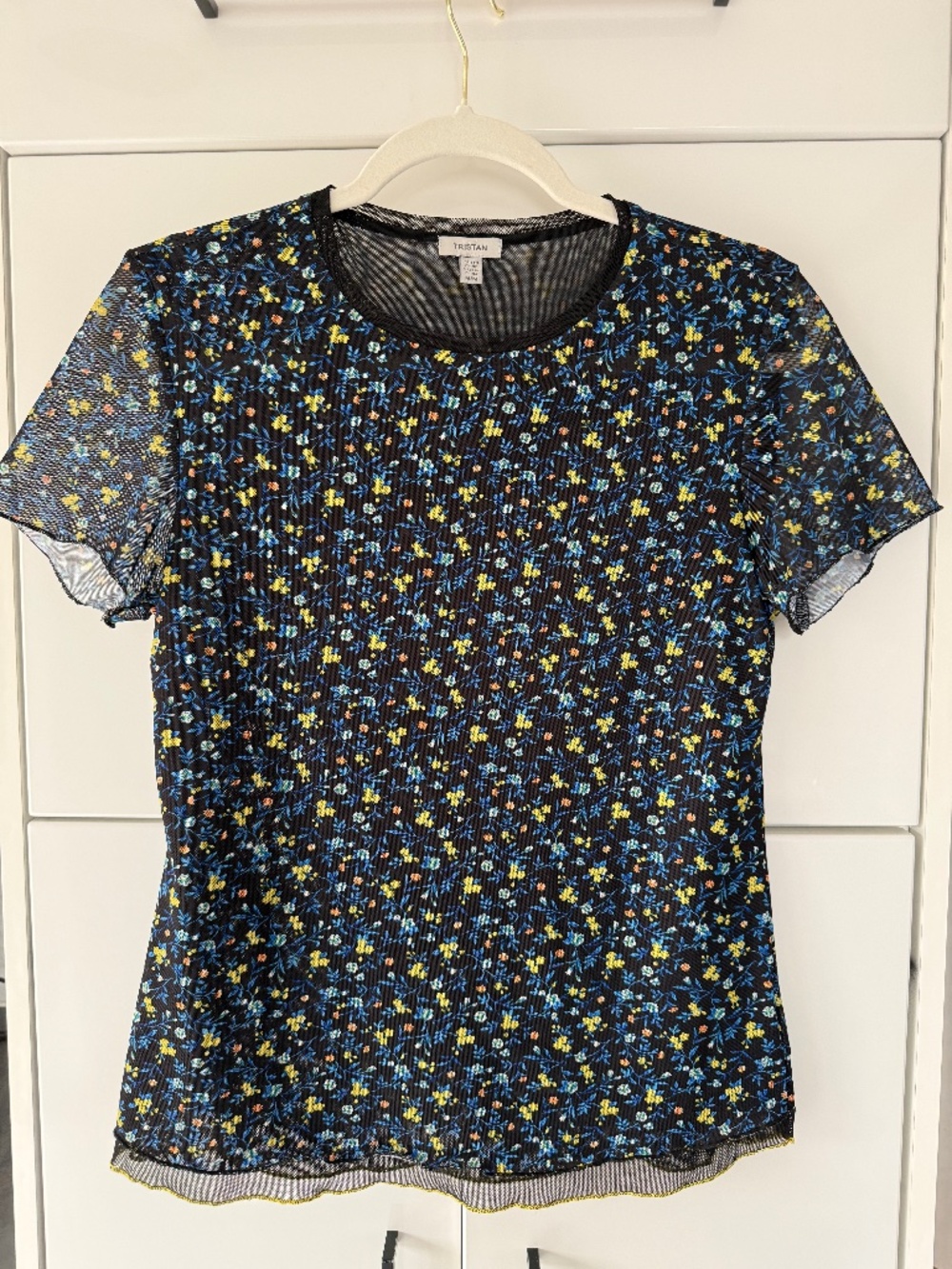 T-shirt Tristan fleur noire jaune bleu M Médium